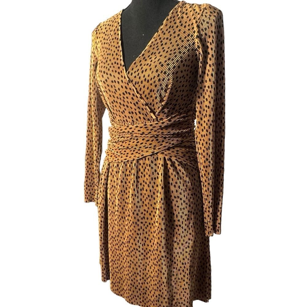 ASOS CUTE PLISSE MINI‎ DRESS WITH WRAPPED WAIST IN POLKA DOT-BROWN SZ 2 Nuetral